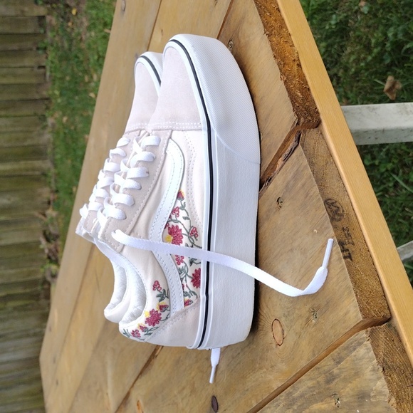Vans Old Skool Floral Embroidery Chunky Platform Shoes Size 5.5 - Picture 2 of 10